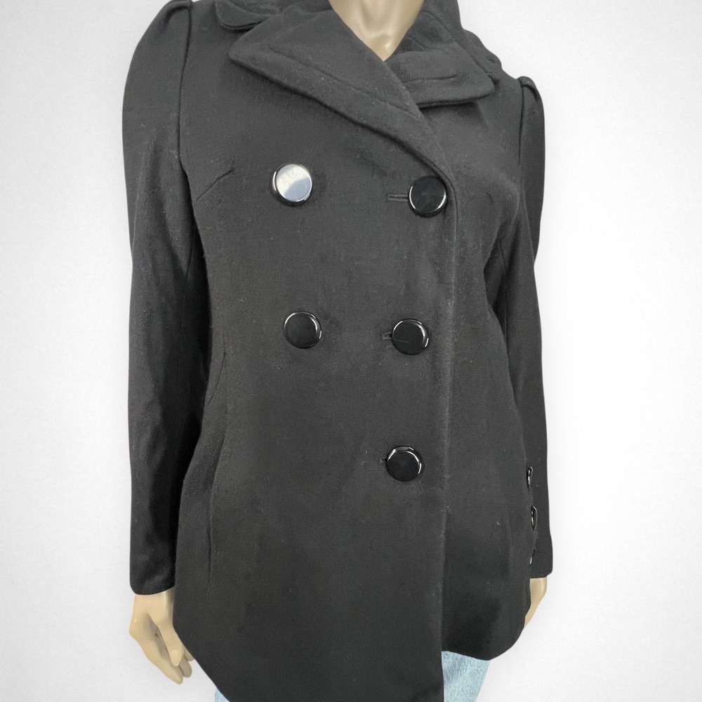 WHITE RIVET Double Breasted Black Pea Coat Petite M - Picture 11 of 11
